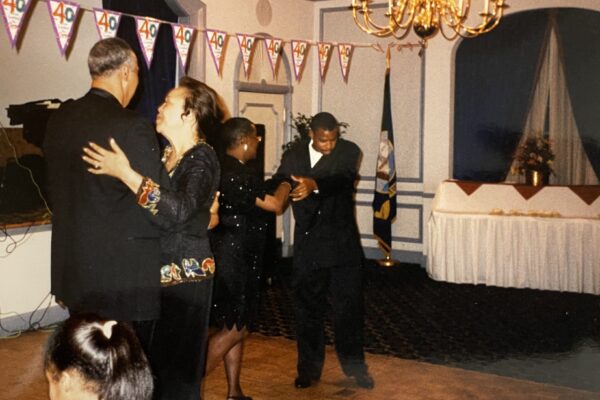 two couples dancing.
